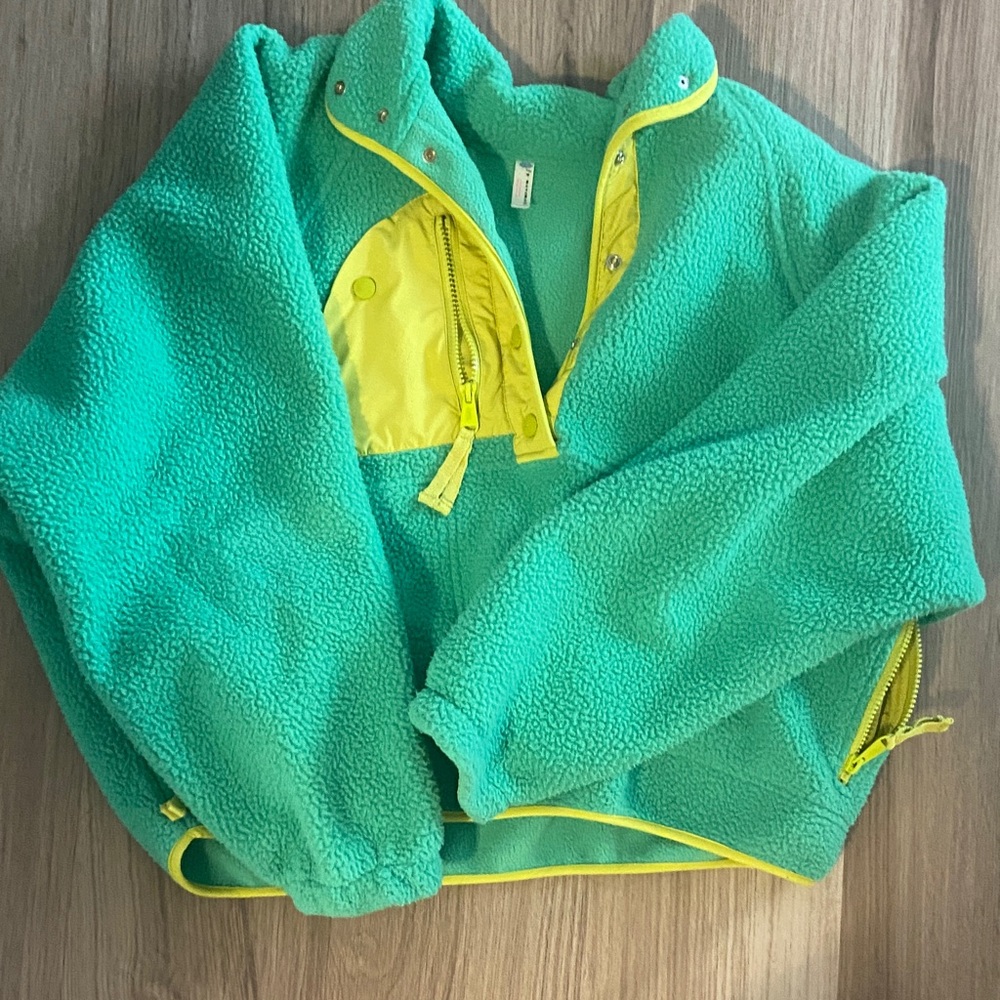 FP Movement by Free People Teal and Yellow Teddy Jacket